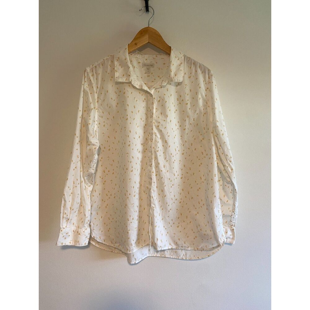 GARNET HILL Size 16 Signature Organic-Pima-Cotton Shirt Yellow Floral